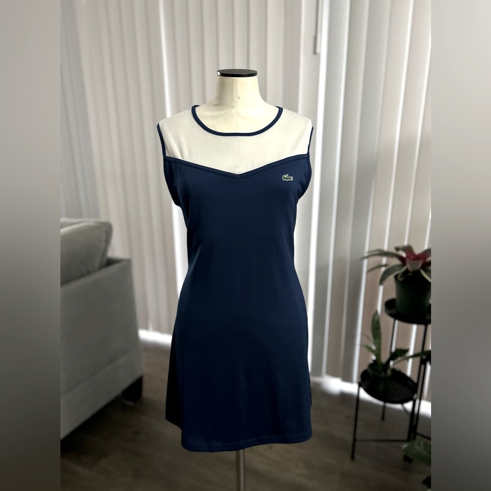 Lacoste Navy and White Sleeveless Midi Dress